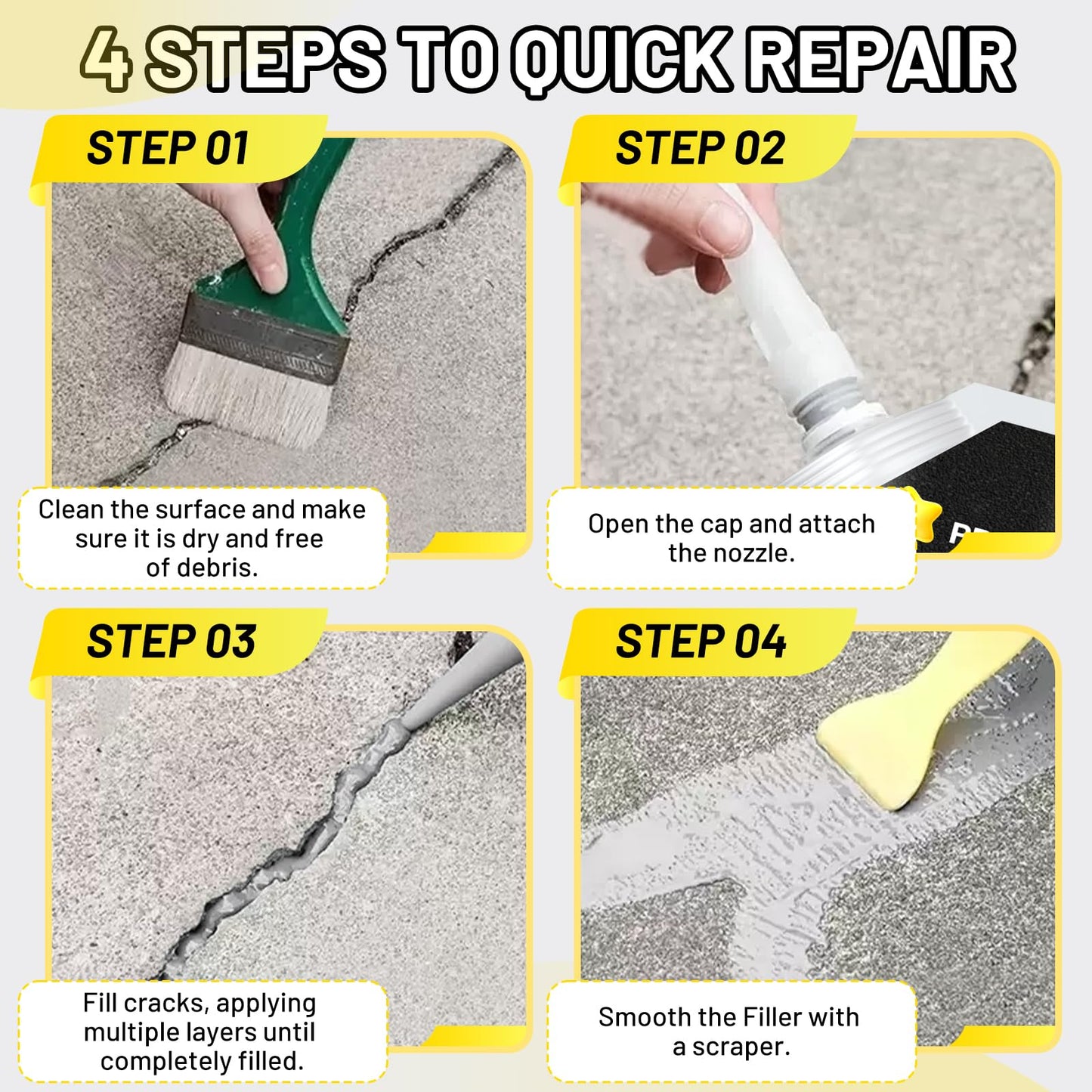 Concrete Crack Filler, 1.5LB High Elasticity Self Leveling Cement Crack Filler, Slab Concrete Waterproof Repair Sealant for Driveway, Walkway, Patio, Joint, Indoor and Outdoor - Grey (24.7oz)
