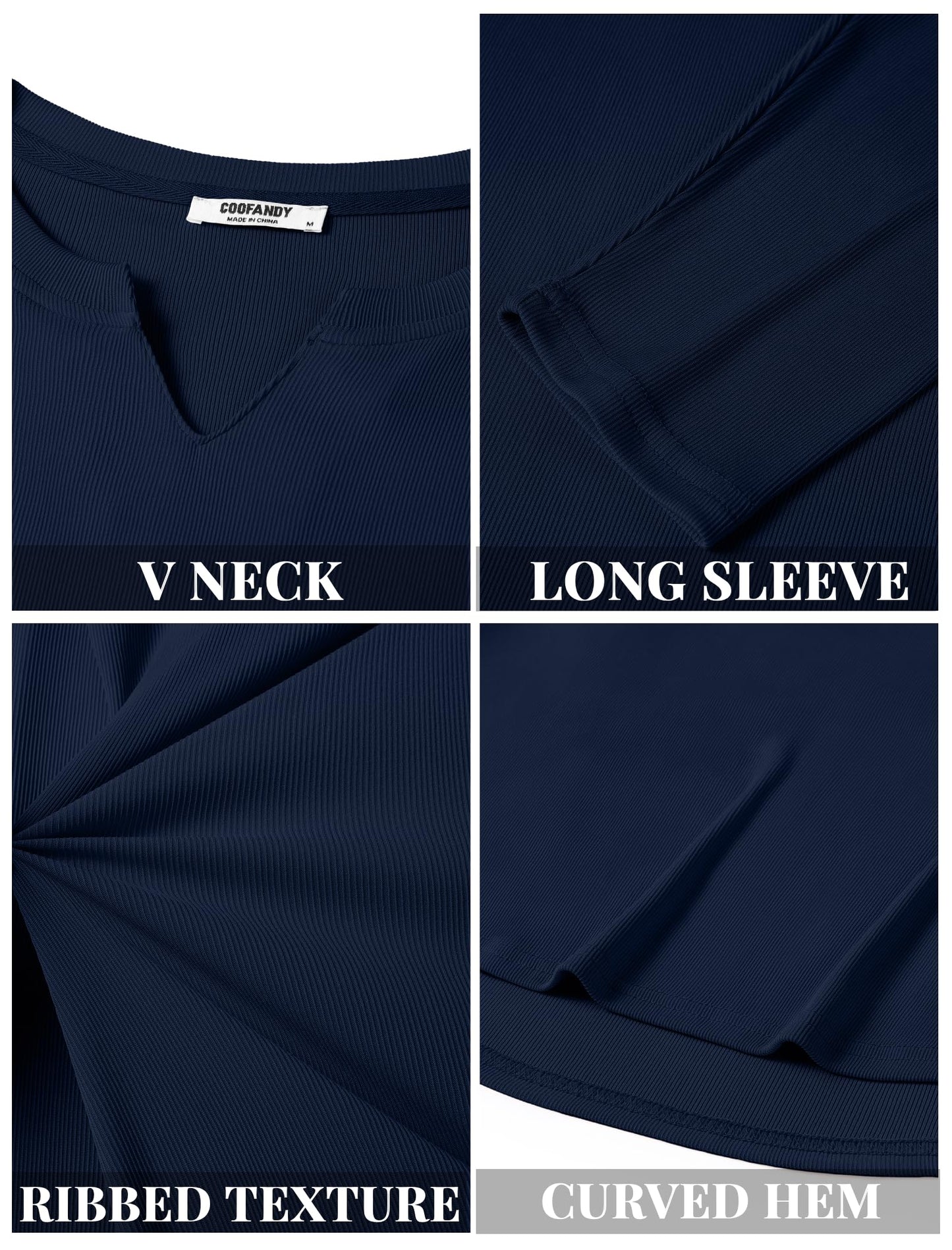 COOFANDY Mens Casual V Neck T Shirt Slim Fitted Long Sleeve Muscle Henley Stretch Tee Shirts for Athletic Running Gym Workout Navy Blue