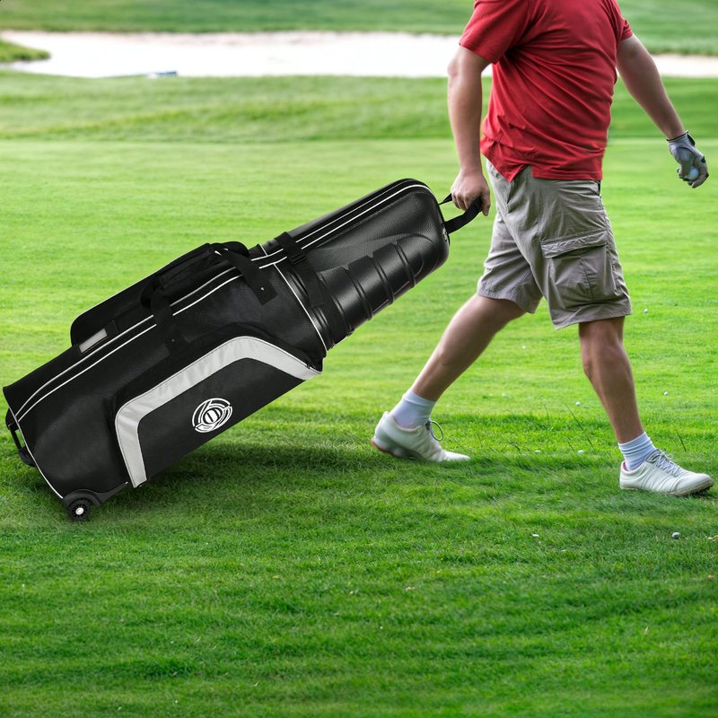 Shopsource Golf Travel Bag for Airlines, Golf Travel Case with Hard Case Top and Wheels, 1680D Heavy Duty Oxford Golf Travel Covers, Protect Golf Clubs, Lightweight, Easy to Maneuver Black