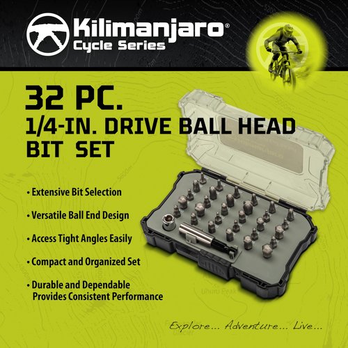 Kilimanjaro 36-Piece 1/4-Inch Drive Ball Head Bit Set – Metric, SAE & Torx Bits with Coupler & Magnetic Bit Holder – Compact Storage Case – 910539ECE