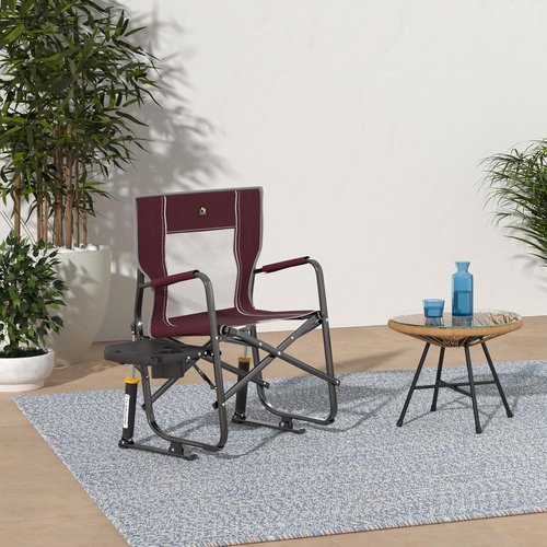 GCI Outdoor Freestyle Rocker XL Camping Chair - Portable Folding Design with Side Table & Drink Holder | Red