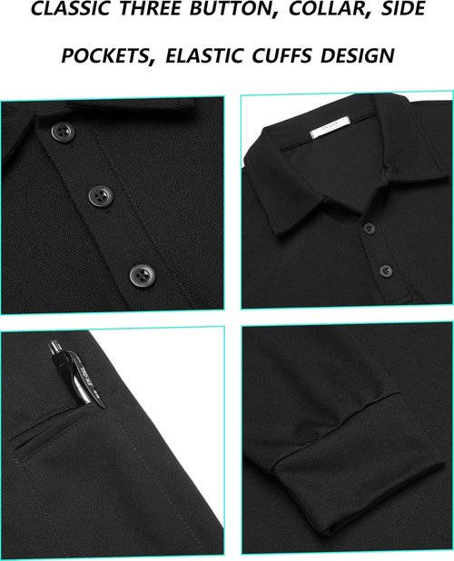 Deyeek Men's Long Sleeve Golf Polo Shirt - Quick Dry UPF 50+ Sun Protection | Casual Collared Style