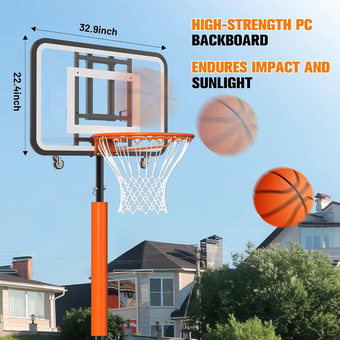 Skiennix Basketball Hoop - Adjustable 7.1-8.9ft Portable Goal for Kids & Adults | 33-Inch Shatterproof Backboard