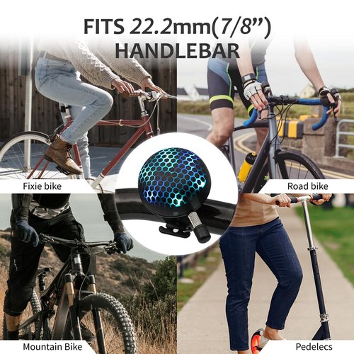 LEISPO Electric Bike Ring Bell - Loud Bicycle Horn for Adult Bikes 5 Sounds 100dB - Classic Bicycle Bells for Road Bike- Rechargeable & Water Resistant, Light Up Bike Bell for Kids & Adults (Black)