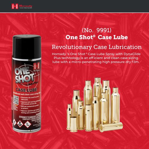 Hornady One Shot Case Lube with DynaGlide Plus, 5 oz - A Clean, Non-Sticky, & Easy to Use Aerosol Spray Lubricant Dry Film with No Petroleum Wax to Contaminate Powder or Primers -Quick Dry Lube Spray