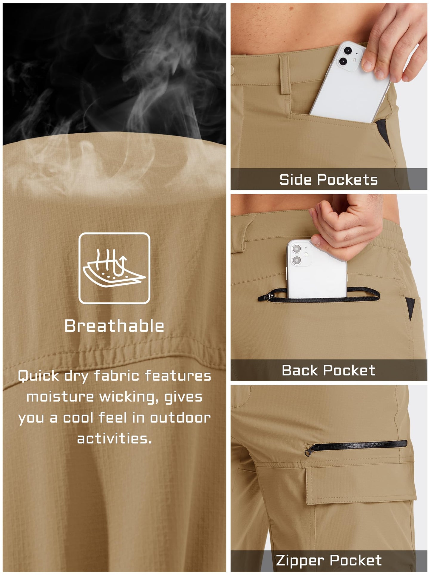 TACVASEN Mens Hiking Cargo Shorts 10" Waterproof Breathable Travel Work
