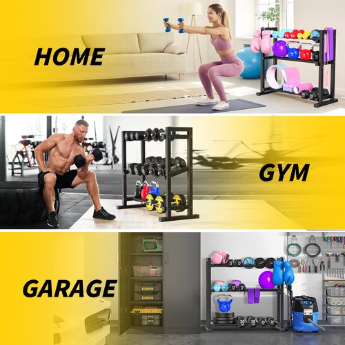LarFaFa 3-Tier Adjustable Dumbbell Rack, Weight Rack for Home Gym Storage, Heavy Duty Weight Stand for Dumbbells, Kettlebells & Free Weights, Space-Saving Dumbbell Rack Stand Only(Up to 450LB Capacity)