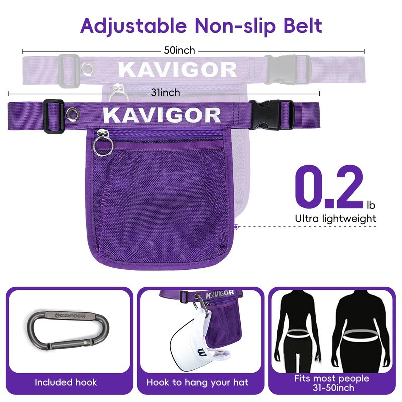 KAVIGOR Pickleball & Tennis Ball Holder Waist Pouch Holds 3-4 Balls, Multi-Functional Sports Belt Bag with Zipper Pocket and Carabiner
