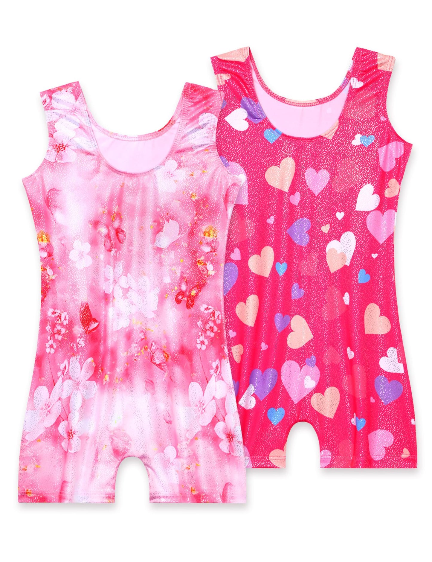 Nokecina Girls Gymnastics Leotards Size 8-9 Years 2 Pack Sparkly Pink Biketards Stretchable Unitards for Tumbling Class