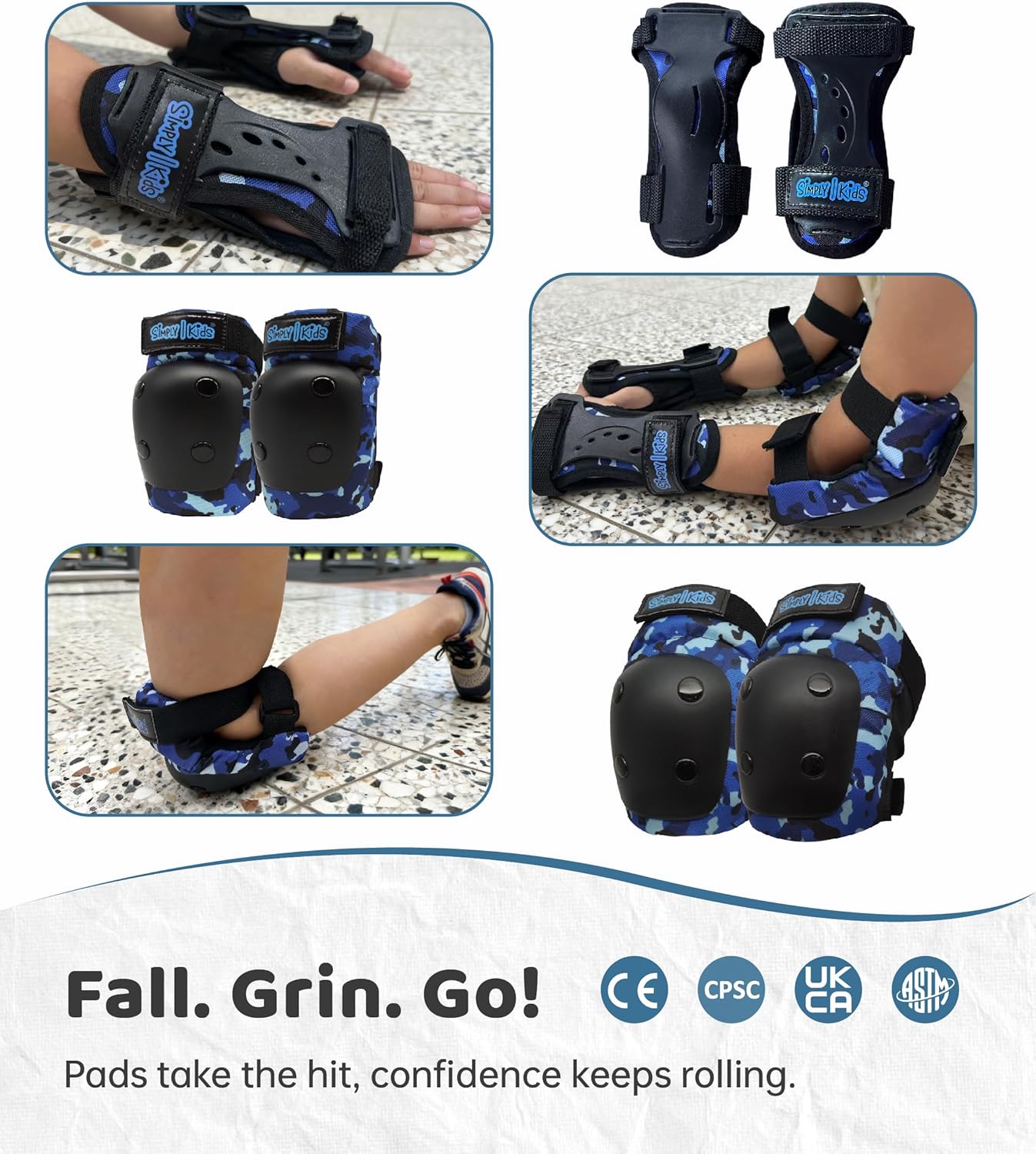Simply Kids Protective Gear Set - Knee & Elbow Pads with Wrist Guards | CPSIA Certified for Safety