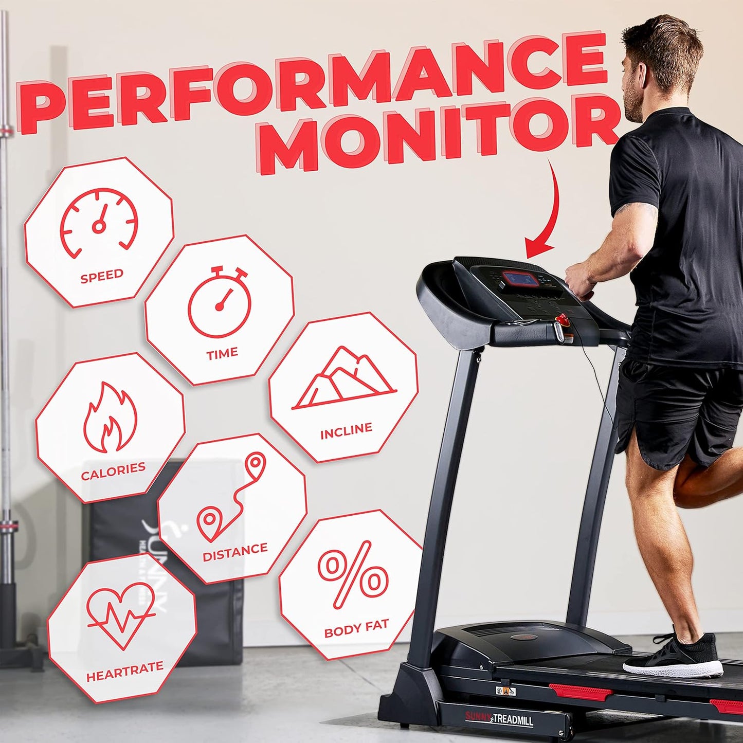 Sunny Health & Fitness Folding Treadmill - Smart Performance with Adjustable Incline & Free App