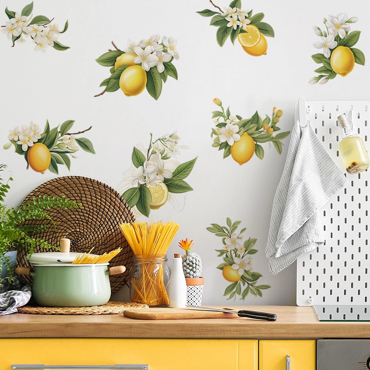 8 Pcs Lemons Wall Stickers, sacinora DIY Lemon Fruit Art Wall Decals Removable Vinyl Peel and Stick for Kitchen Dining Restaurant Bar Furniture Refrigerator Home Decor