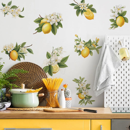 8 Pcs Lemons Wall Stickers, sacinora DIY Lemon Fruit Art Wall Decals Removable Vinyl Peel and Stick for Kitchen Dining Restaurant Bar Furniture Refrigerator Home Decor