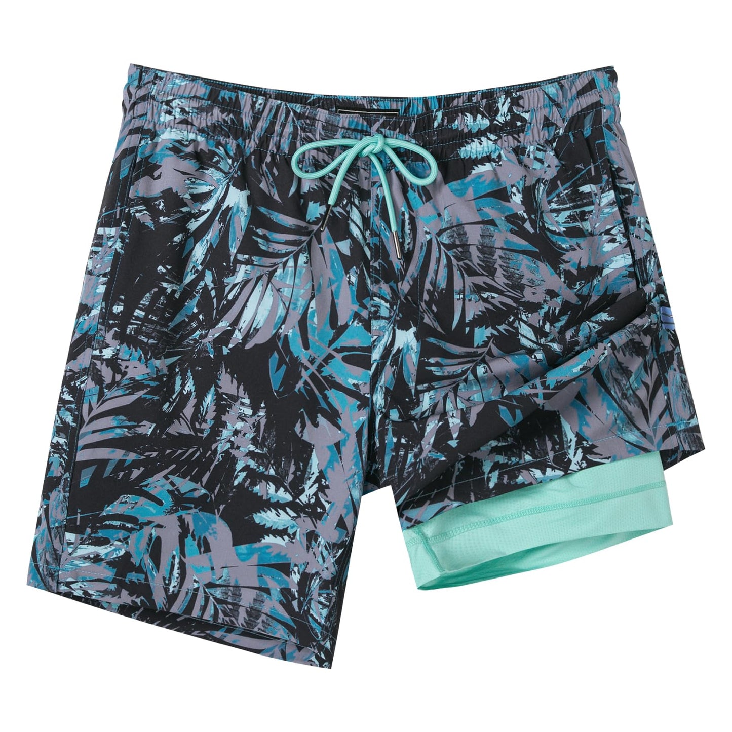 SURF CUZ Mens Swim Trunks with Compression Liner Quick Dry Swim Shorts 7" Swimming Trunks Stretch Bathing Suit 7 Inch,Forest Shadow,M