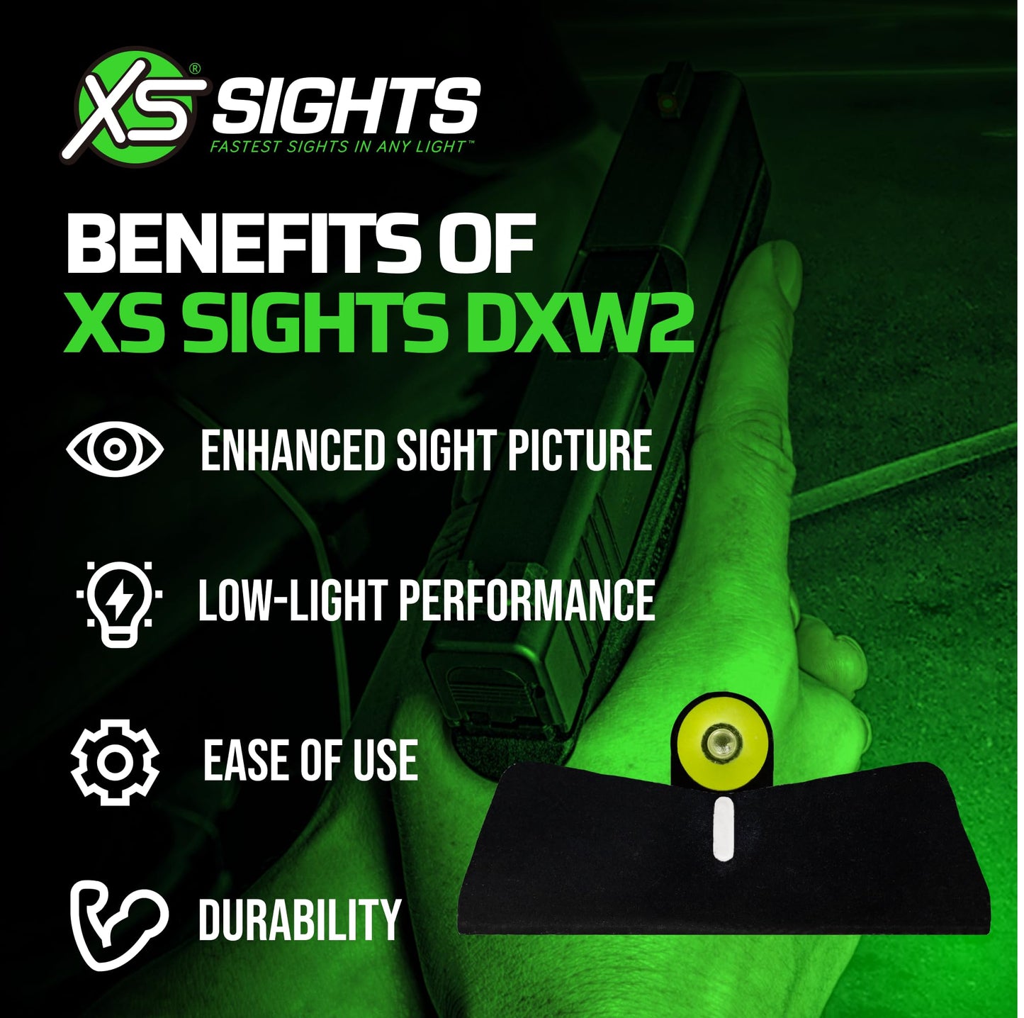 XS Sights DXW2 Big Dot Night Sight, Static Front and Tritium Rear, Low Light Visibility, DIY Sights, Fast Target Acquisition Day Or Night, Fits Select Glocks
