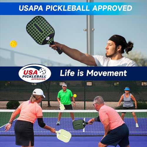 Dedhun Pickleball Paddles Set of 2, USAPA Approved Fiberglass Surface Pickleball Set for Men, Women, Kids, Adults, 2 Outdoor Pickleball Balls and 2 Indoor Pickleball, 1 Bag (1Black1White)