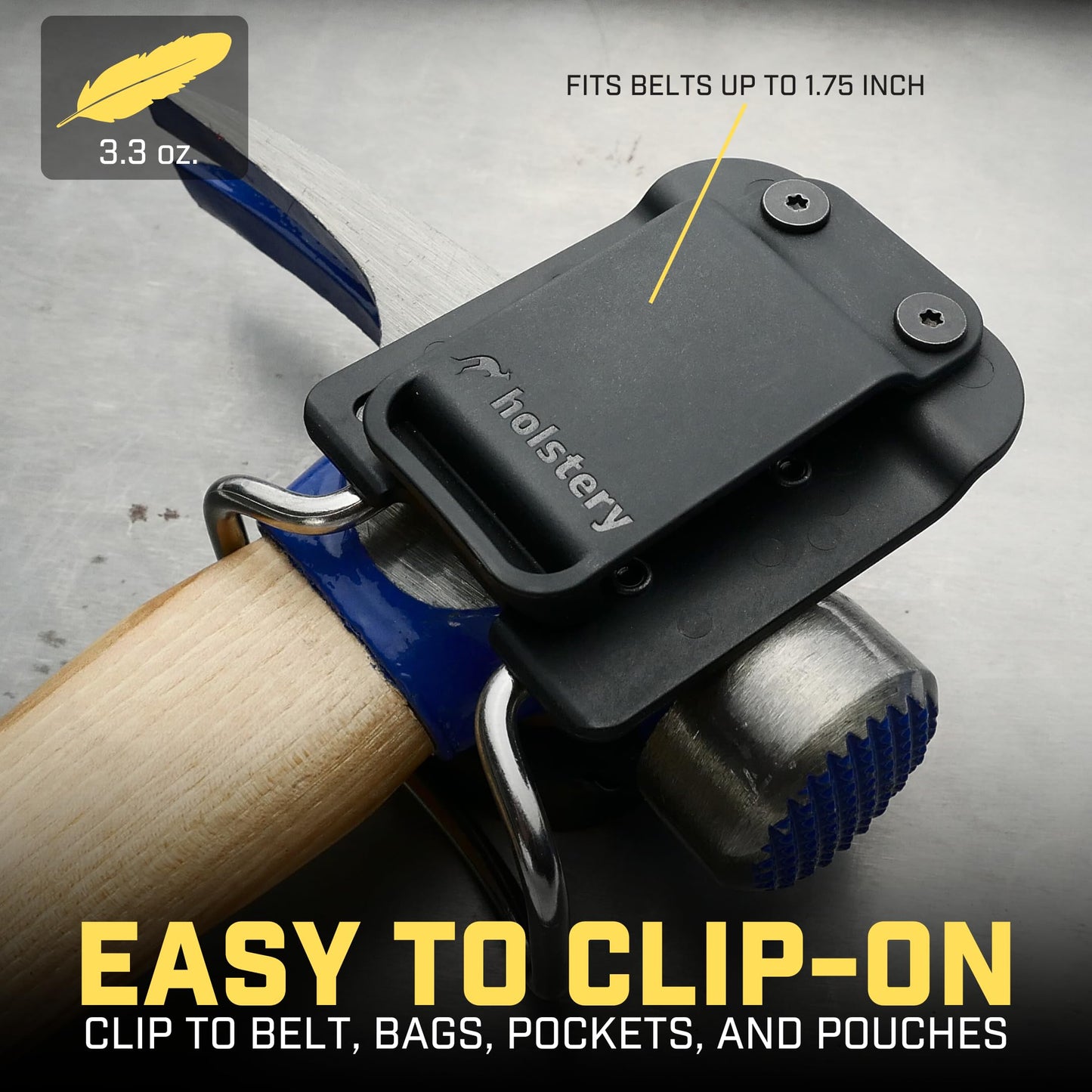 Holstery HammerMaster V2 | Hammer Holder Loop - Clip-On Tool Belt Holster Holds Hammers, Hatchet, or Mallet