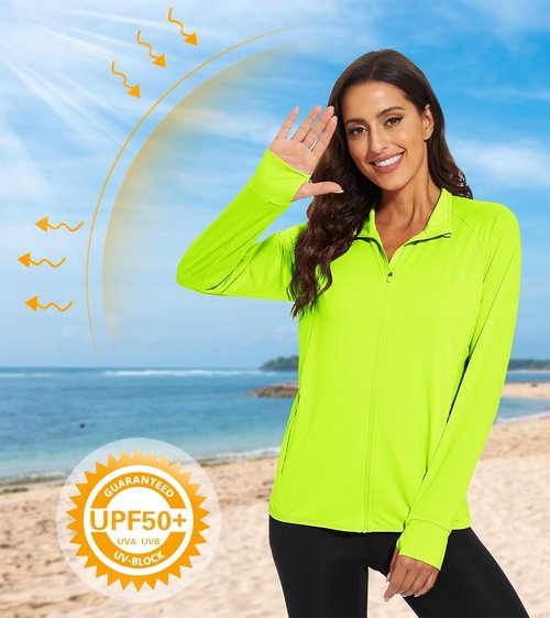 MAGCOMSEN Women's Lightweight Athletic Jacket - UPF 50+ Sun Protection, Full Zip, Long Sleeve, Hiking | Outdoor Pockets
