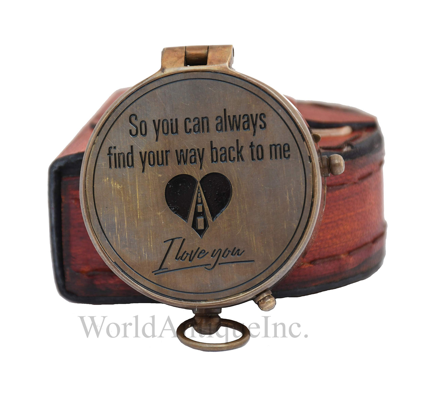 Engraved Brass Compass- Personalized Sundial Compass, Viking Compass Gift to Her, Nautical Gift for Boyfriend Perfect and Unique Gift with Leather Case