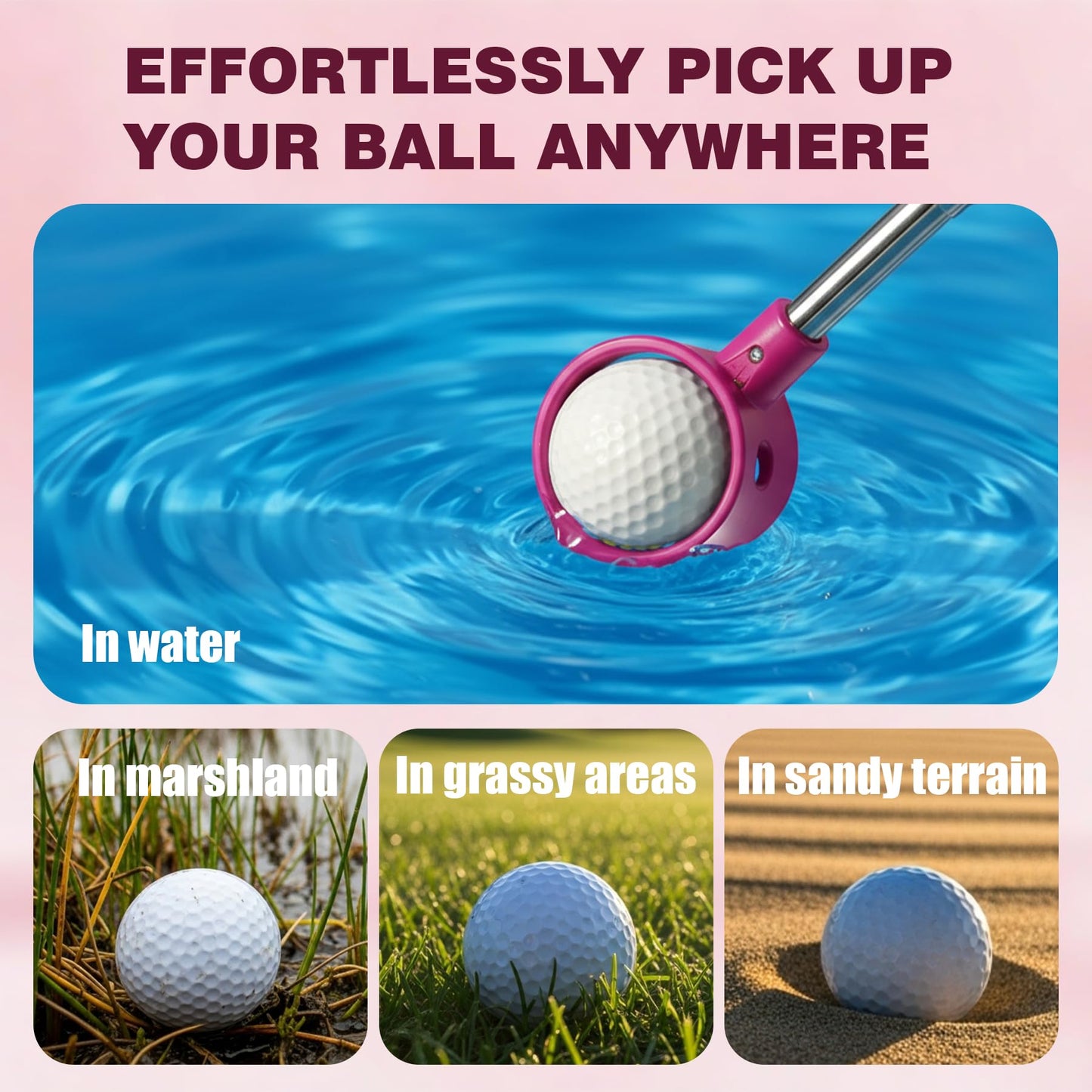 Josongslax Golf Ball Retriever Telescopic for Water, 9/12/15/20Ft GolfBall Grabber Tool, Golf Accessories Gifts for Women, Men & Golfers, Golf Balls Picker with Stainless Steel Shaft & Rubber Grip
