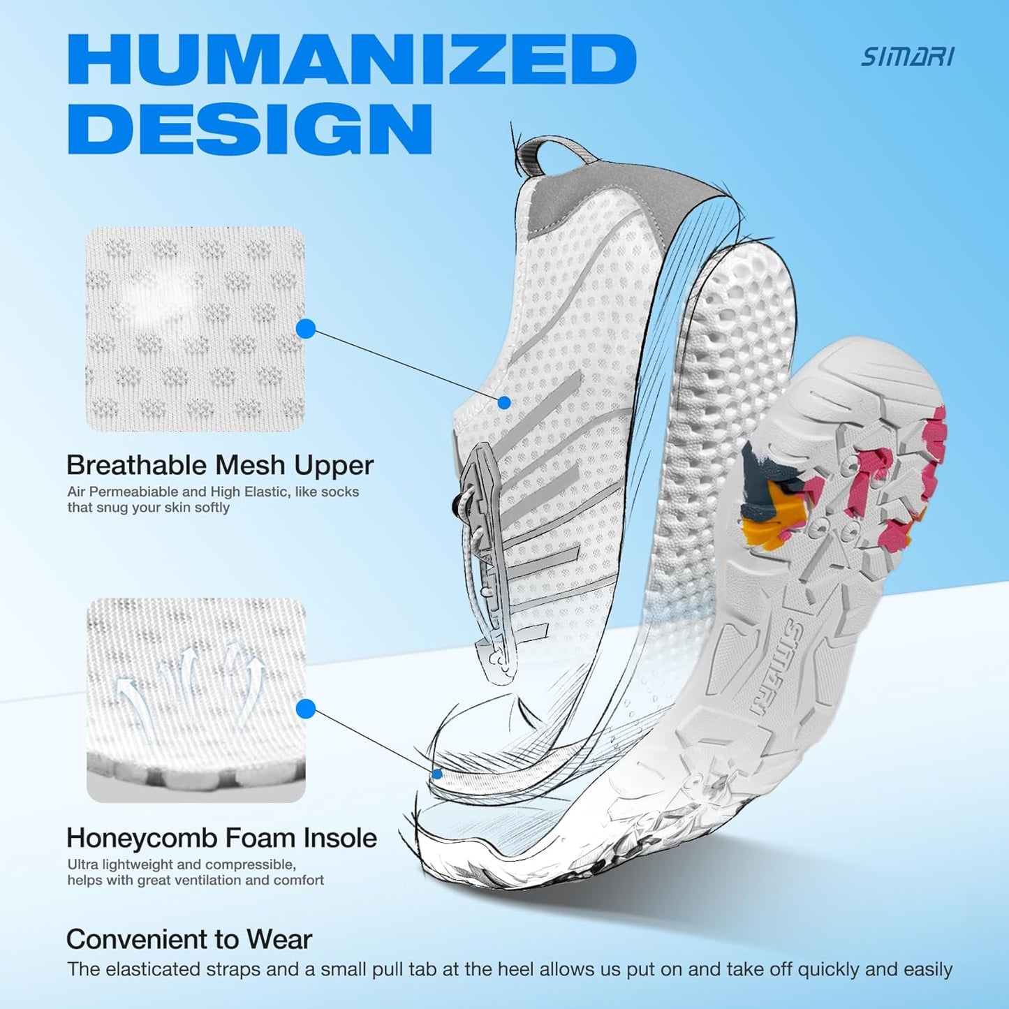 SIMARI Water Shoes - Quick-Dry Barefoot Aqua Socks | Lightweight Non-Slip Swim Shoes for Surfing, Beach Sports, Kayaking