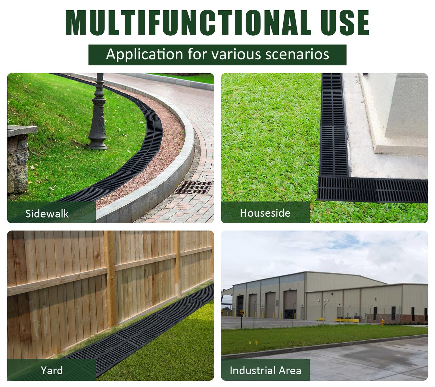 Natotela 6 Pack Polymer Plastic Channel Drain Grate-19.7x9.8x1 in Durable Trench Cover,Total Length 118 in Polymer Drain Strainer,Outdoor Drain Grates for Yard Fence Sidewalk Farm Houseside