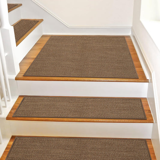 SMILOOL Non Slip Stair Landing Rug for Wooden Steps Indoor, Stair Landing Mat Square 20" x 32" Landing Rugs for Wood Stairs, Carpet Stair Treads Matching Mats for Pet, Brown