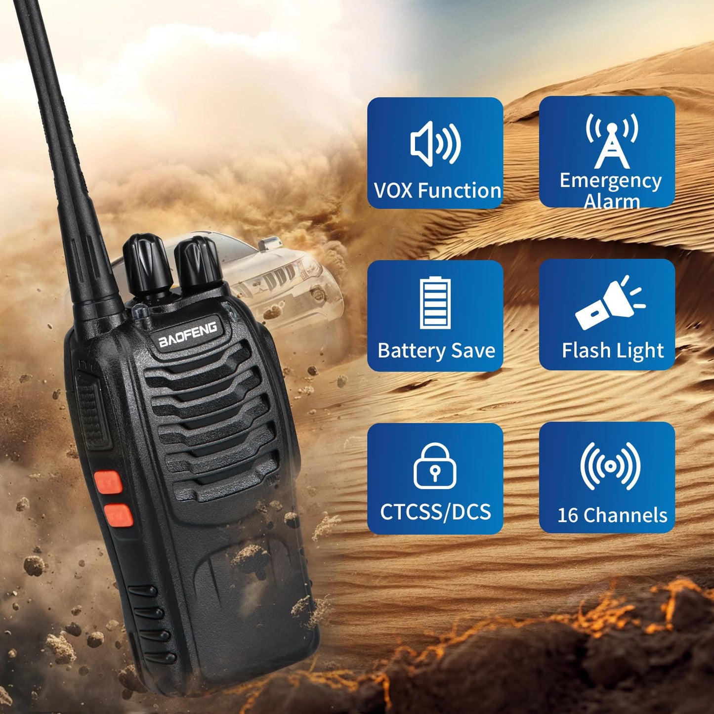 BAOFENG 888S walkie talkies for Adults walkie talkies for Adults 16 Channel Professional Radio Handheld （6PC） (Black)