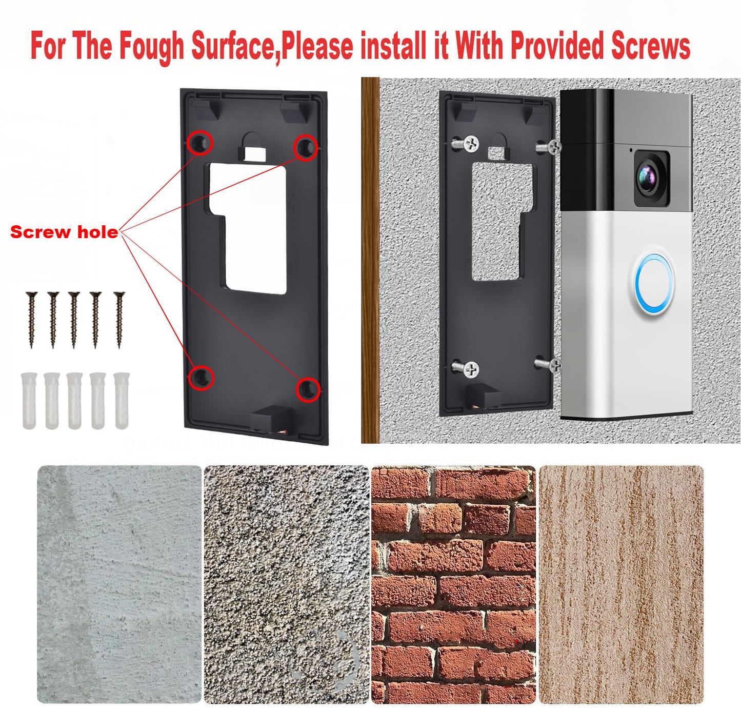 Fansoun Adhesive Video Doorbell Mount for Ring Battery Doorbell(2024 Release) No Drilling Camera Door Mounting Holder Bracket Accessories for Apartments Office Houses (Black)