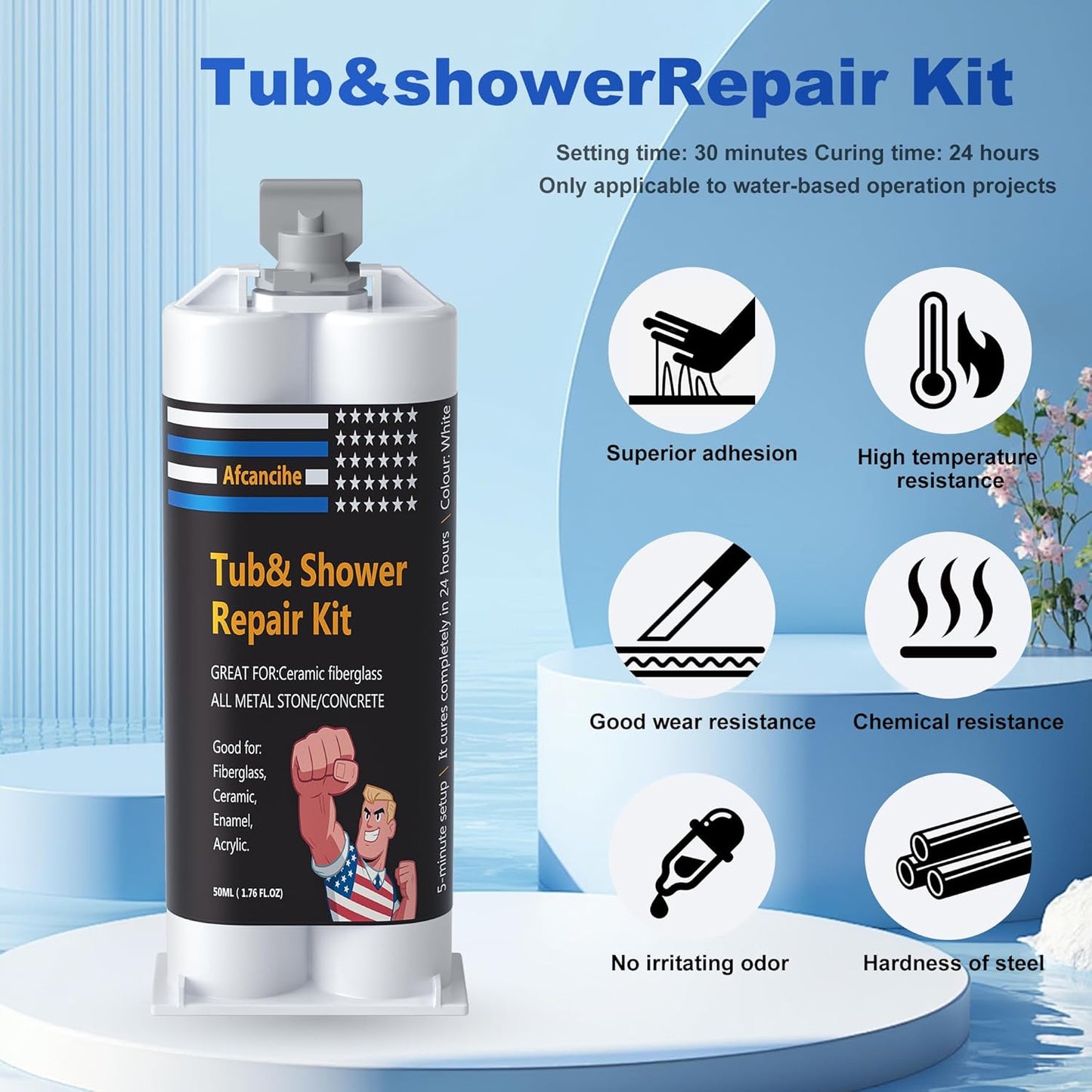 Skiennix Professional White Bathtub Repair Kit - Permanent Fix for Chips, Cracks & Holes in Fiberglass, Porcelain, Ceramic, Acrylic - High-Strength 1 Piece
