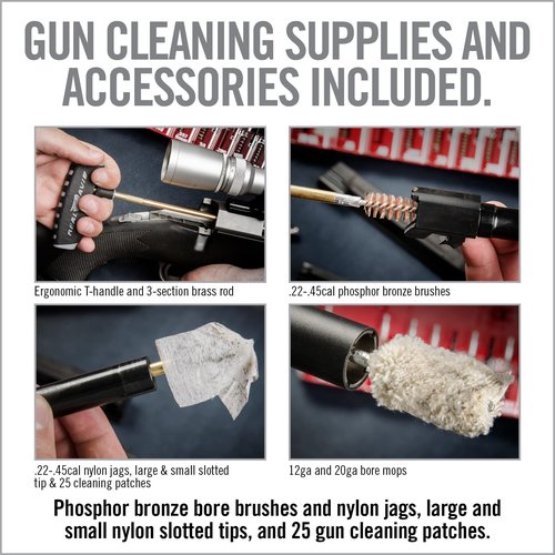 Real Avid Gun Boss Pro Universal – 12 Ga., 20 Ga., .45, .40, .357, .38, 9MM, .30, .280, .270, 7MM, .243, .22 ca. universal gun cleaning kit