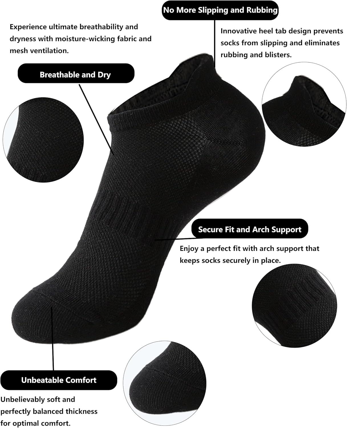 ACCFOD Women's Ankle Socks - Athletic Low Cut Running Socks with Tab | 6 Pairs