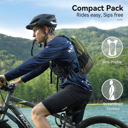 MARCHWAY Lightweight Hydration Backpack with Vest Style Straps & 2.5L TPU Water Bladder, Versatile Sleek Multi-Pocket Pack for Hiking, Cycling, Running, Backpacking, Travel (Green)
