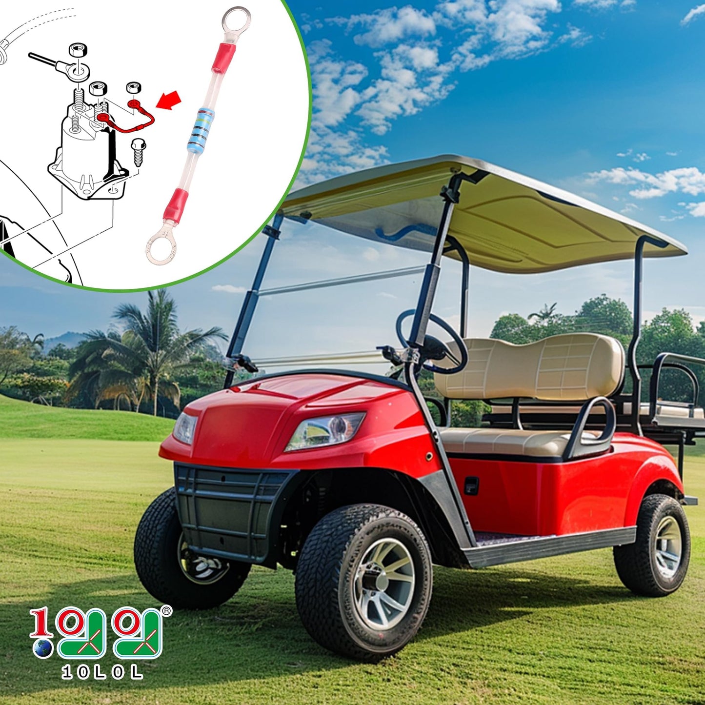 10L0L Golf Cart Solenoid Resistor Assembly for Club Car EZGO Columbia - Replaces OEM 1014947 21764G1 70592-87 - 1990-Up Golf Cart Replacement Parts