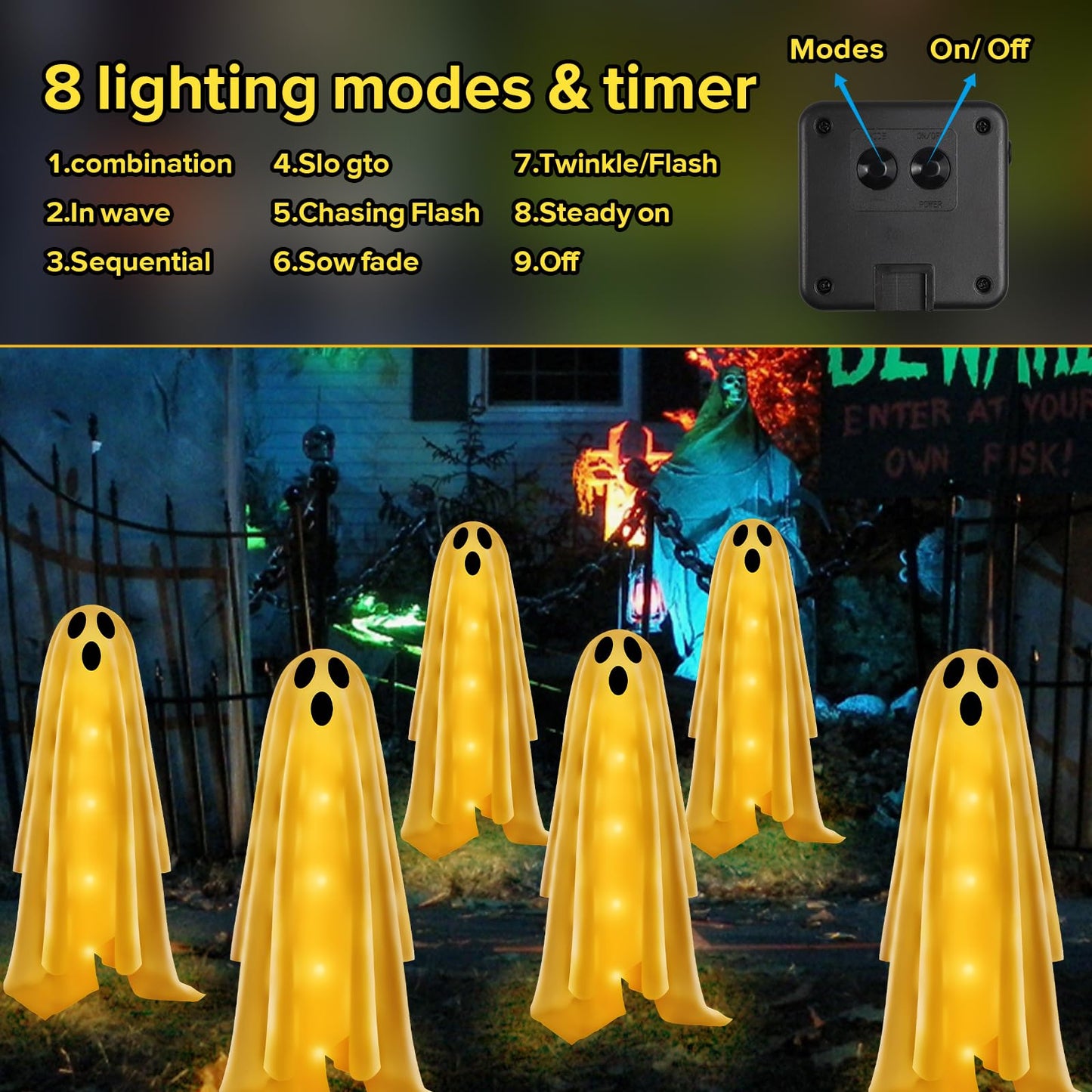 Betrihyes 6PACKS Halloween Decorations Outdoor Solar Ghost Lights,Scary Ghost Decor with Spooky Party Gifts,Solar Halloween Path Lights for Front Porch/Yard/Garden/Home/Ghost Party Decor Warm White