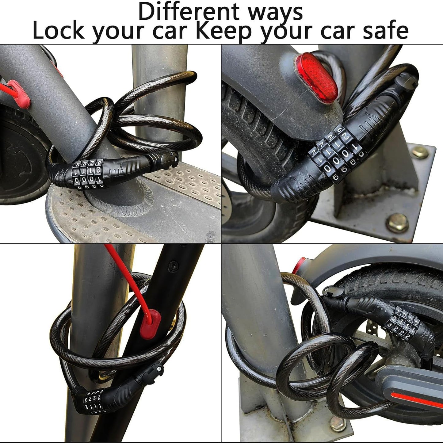 Xiaomi E-Scooter Lock - 4 Ft Long Bike Combination Cable Lock | Anti-Theft 4-Digit Security System
