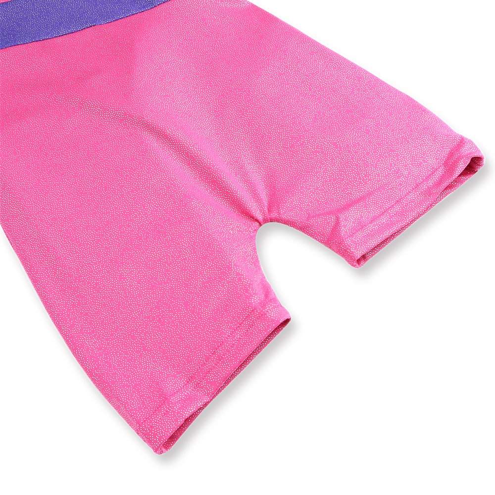 HOZIY Gymnastics Leotard for Girls With Shorts Size 6-7 Years Old Shiny Blue Stripe Pink