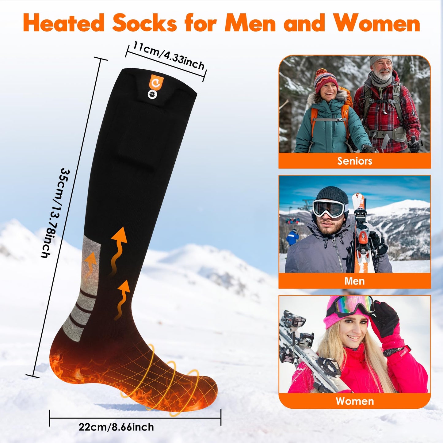 Heated Socks with 4 Heating Levels 6000mAh Rechargeable Electric Heating Socks Washable Thermal Sock Winter Warming Hiking Sock for Adult Men Women Skiing Biking Fishing Running Outdoor Activities