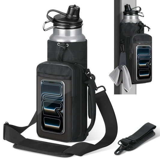MoKo Magnetic Gym Bag, Magnetic Water Bottle Holder with Clear Phone Pouch, Built-in 4 Magnets Fitness Bag for Men and Women Compatible with Most Water Bottles, Gym Accessories Gifts, Black