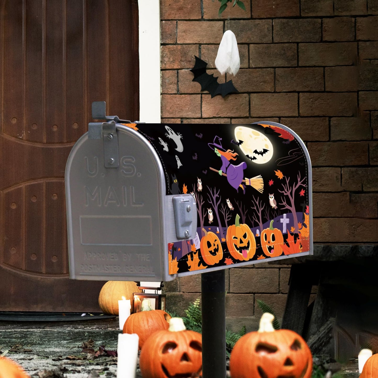 Halloween Pumpkin Mailbox Covers Magnetic Standard Size 21"x18" Happy Halloween Decorations Scary Night Ghost Witch Mailbox Wraps Fall Letter Post Cover for Holiday Home Garden Yard Outdoor Decor