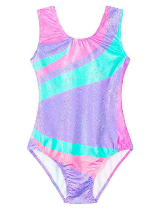 Domusgo Gymnastics Leotards for Girls 6-7 Years Purple Blue Floral Bodysuit
