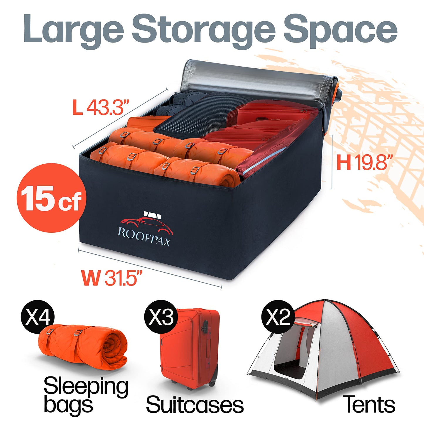 RoofPax Car Rooftop Cargo Carrier Bag Waterproof Storage - Including Double Zippers15 cft. with Heavy-Duty Tie-Down Straps fit Cars with/Without Roof Top Rack or Side Rails.