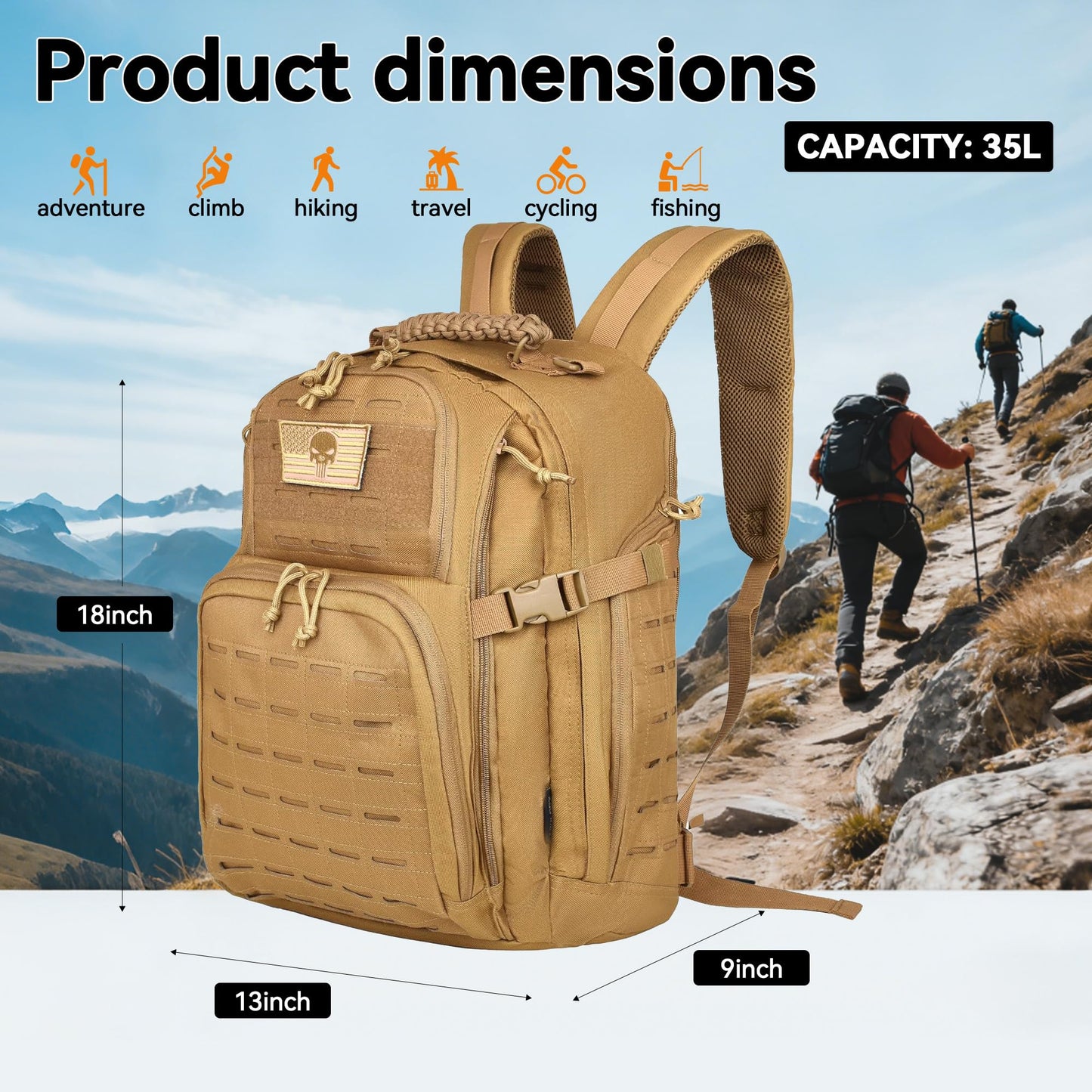 AZULDEZ Military Tactical Backpack, Tactical Backpack for Men, Army 3 Days Assault Pack, Military Molle Backpack Waterproof, EDC Hiking Bug Out Bag with Water Bladder Compartment, Hiking Rucksack