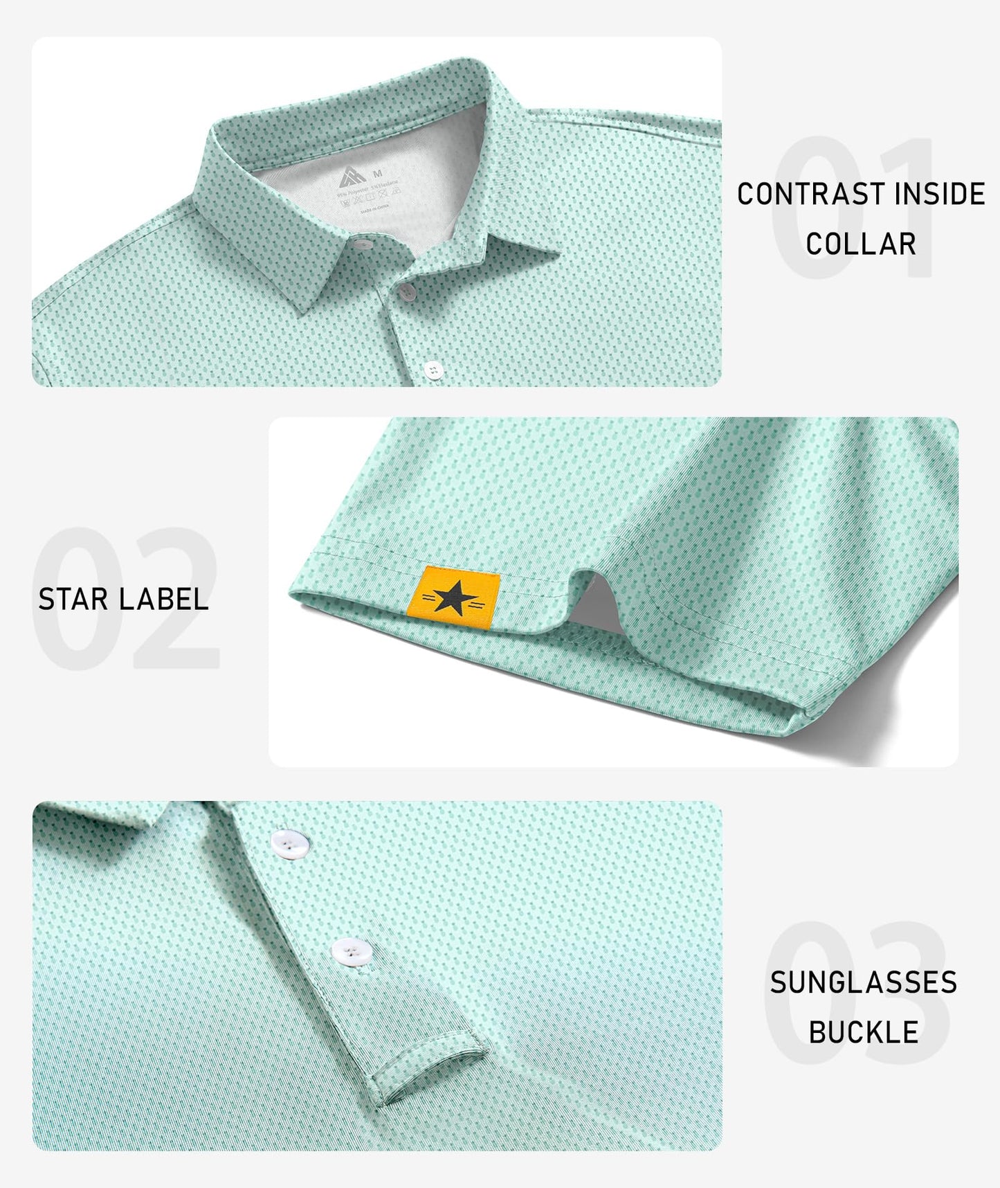 ZITY Mens Golf Polo Shirts Short Sleeve UPF 50+ Performance Moisture Wicking Print Pattern Casual Collared Golf Shirt for Men Light Green X-Large