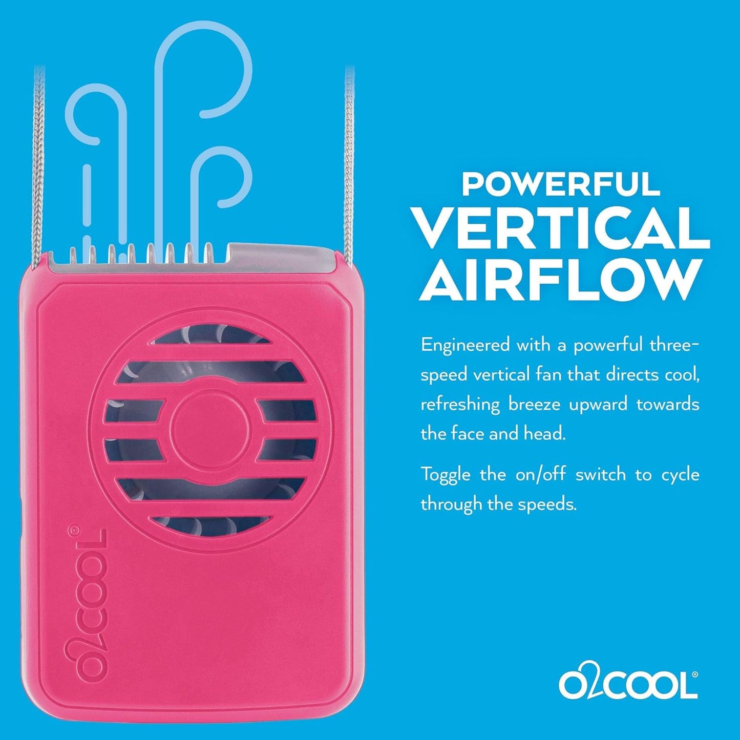 O2COOL Rechargeable Neck Cooling Fan - Portable & Lightweight | 2-Pack in Pink
