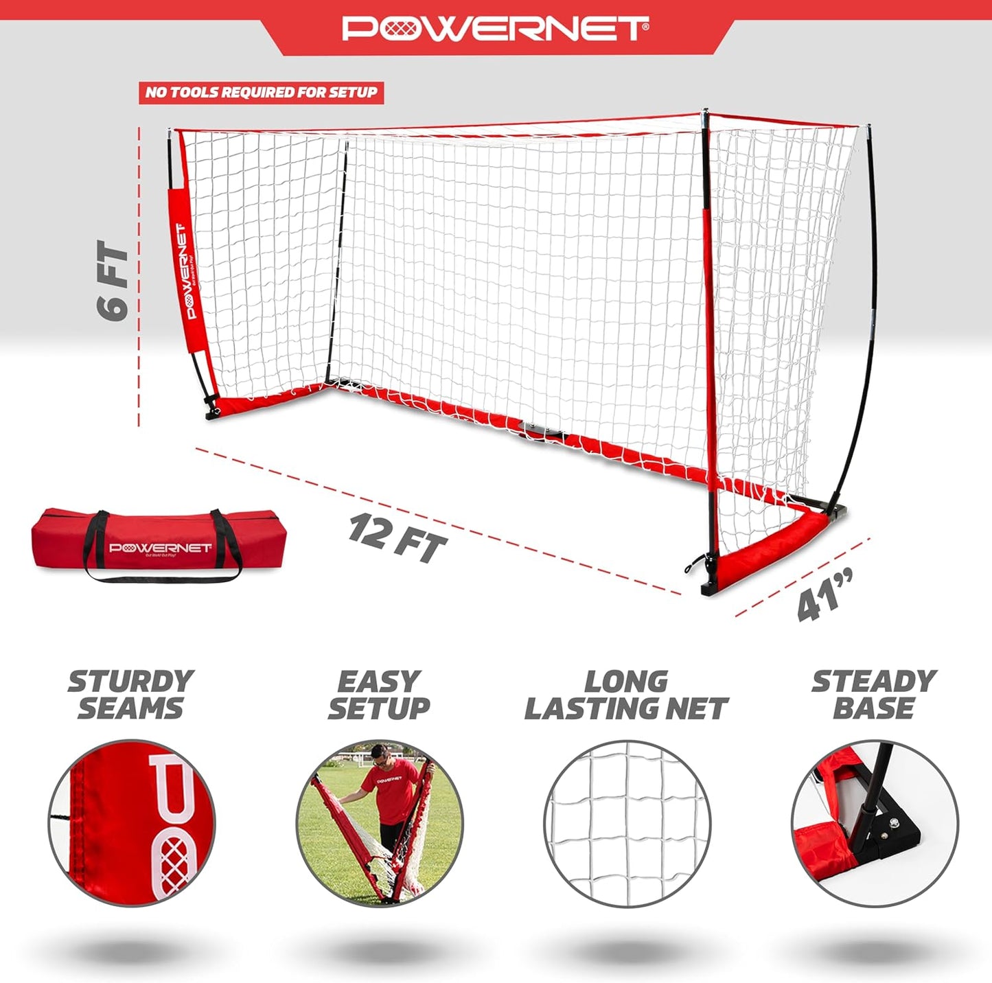 PowerNet Soccer Goal - Portable Backyard Soccer Net with Quick Setup & Zipper Storage Bag | Multiple Sizes Available
