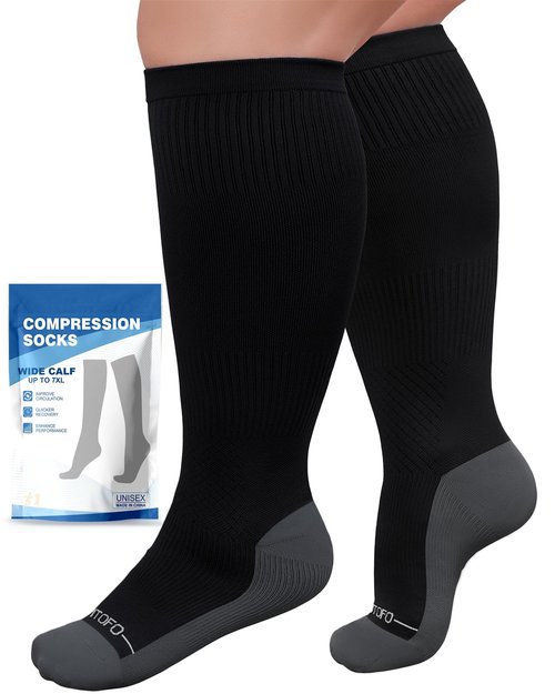 AMITOFO Plus Size Compression Socks 20-30mmHg Wide Calf with Seamless Toe, Graduated Support Stockings for Women Men, for Nurses Pregnancy Edema Flying Travel Circulation Relief