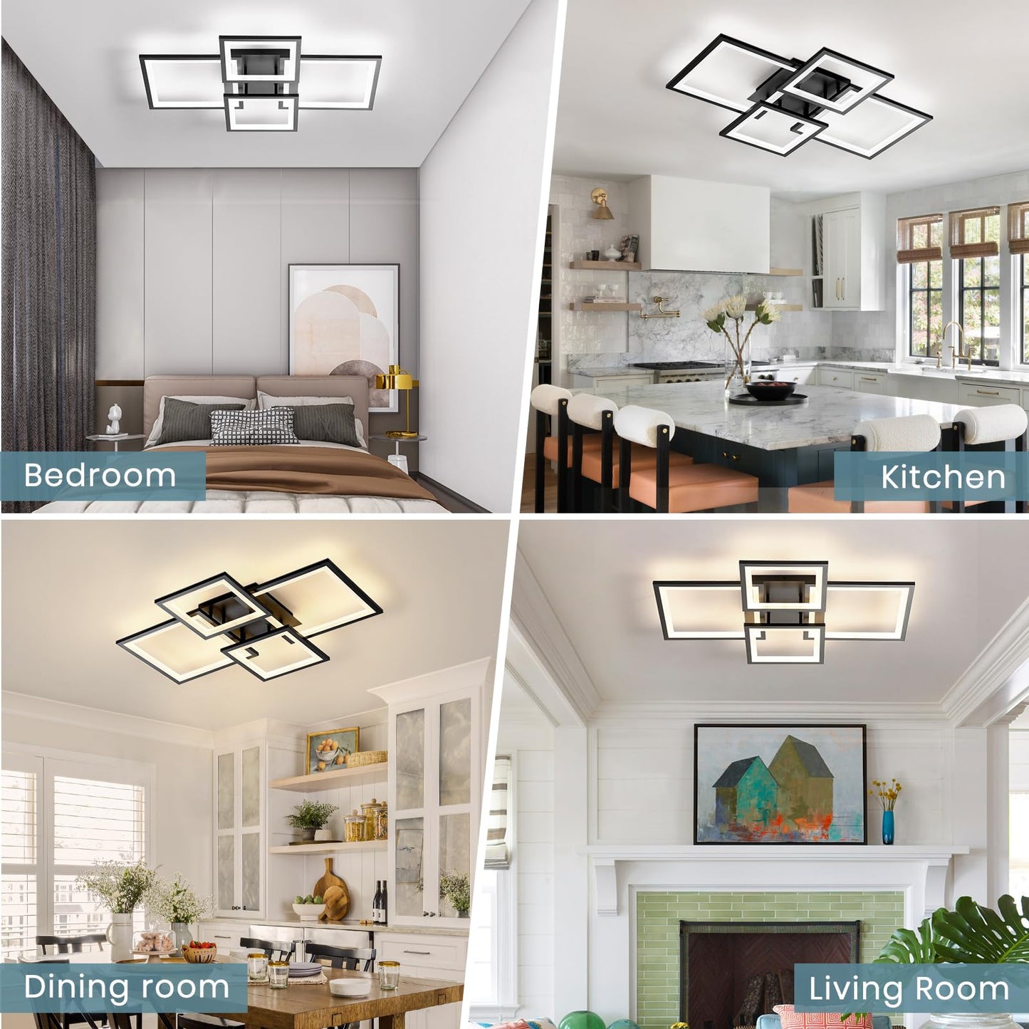 EIDISUNY Modern LED Ceiling Light, Square LED Flush Mount Ceiling Light, Dimmable Kitchen Light Fixtures with Remote&APP, Close to Ceiling Lighting Fixture for Dining Room Kitchen Living Room Bedroom