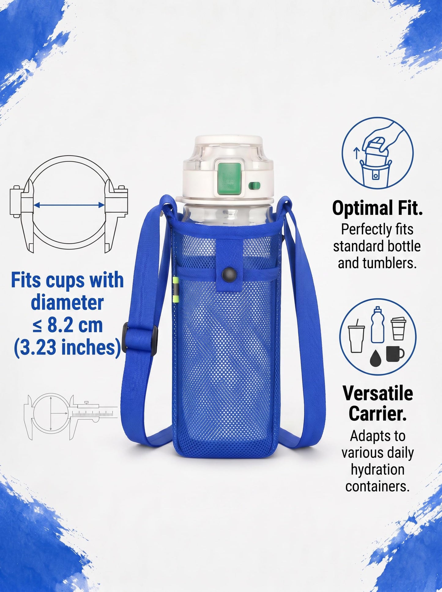 3Pcs Water Bottle Holder with Strap, Mesh Water Bottle Carrier for Walking