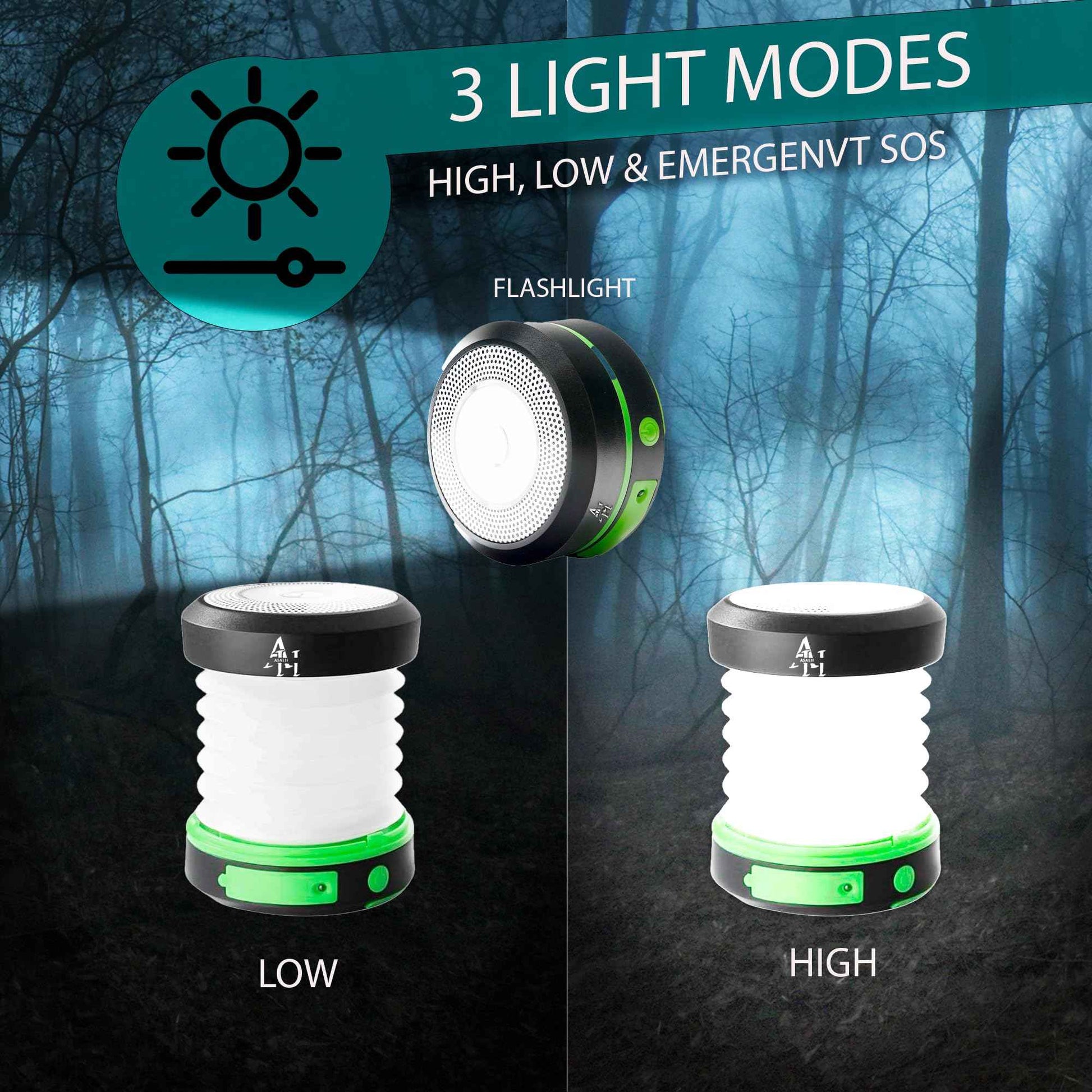 Asaeh Solar Camping Lantern - LED Lanterns for Power Outages, Camping Lights, Emergency Flashlight - Collapsible Lamp, Rechargeable W/ Solar or Plug